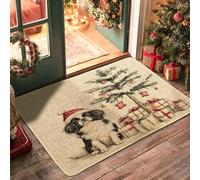Christmas Japanese Chin Dog Front Black Door Mat Outside Inside Entrance 29 * 17, Xmas Tree Gifts Outdoor Indoor Ultra Thin Doormat, Small Pet Classroom Patio Home Shoes Off Doormat