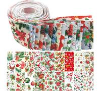 Christmas Jelly Roll Fabric, 40 Piece Precut Fabric Rolls, Holiday Squares Strips Jelly for Sewing Needlework Crafts Book Sticker Winter Panels Party Supplies