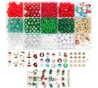 Christmas Jewelry Making Kit, Christmas Bracelet Making Kit Christmas Round Beads with Elastic String Pony Beads&Clay Beads&European Beads for Christmas Crafts for Teenage Girls Gifts Age 5-12