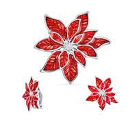 Christmas Jewelry Set Big Poinsettia Brooch & Clip-On Earrings Gold Plated