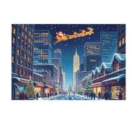 Christmas Jigsaw Puzzle 1000 Pieces for Adults - 30x20 Inches City Night Scene with Santa Sleigh, Challenging Fun Puzzles Home Decor - Finished Size is 30x20 Inch