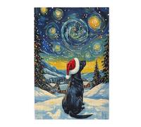 Christmas Jigsaw Puzzle,500 Pieces,Dog with A Hat Under The Stars Wooden Puzzles,Energetic Holiday Themed Adult Entertainment Game,Release Stress at Work,Relax,Practical Gift