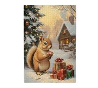 Christmas Jigsaw Puzzle,500 Pieces,Squirrel by The Christmas Tree with Presents Wooden Puzzles,Energetic Holiday Themed Adult Entertainment Game,Release Stress at Work