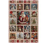 Christmas Jigsaw Puzzle for Adults 1000 Pieces Santa Claus Snowman Tree | Vintage Quilted Collage Patchwork Art with Cardinals, Cabin, Penguin and Elf, Challenging Cozy Holiday Puzzle, Family Fun