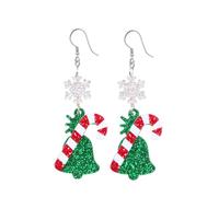Christmas Jingle Bell Candy Cane Earrings for Women Sweet Snowflake Glitter Charm Dangle Xmas Drop Lightweight Acrylic Statement Dangling Earring for New Year Holiday Party Jewelry Stocking Stuffer
