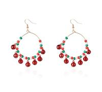 Christmas Jingle Bell Dangle Earrings for Women, Red Green Beaded Hoop Drop Hook Earrings - Hypoallergenic Xmas Party Festival Jewellery Gifts for Friends (Red 2)