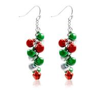 Christmas Jingle Bell Earrings for Women Red Green Cute Long Chain Dangle Earrings Tinkle Bell Fish Hook Dangling Hanging Earring Hypoallergenic Xmas Festival Party Jewelry Gift, Metal, No Gemstone