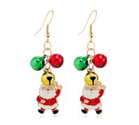 Christmas Jingle Bell Earrings Red Green Colorful Tinkle Bells Santa Claus Christmas Tree Candy Cane Snowman Elk Deer Long Tassel Dangle Drop Earrings for Women Xmas New Year Festival Party Fashion
