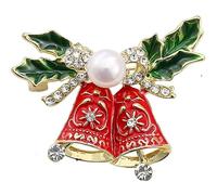 Christmas Jingle Bell Lapel Brooch Pin Cubic Zirconia Crystal Faux Pearl Bow Knot Pins Clip Sweater Scarves Dress Suit Coat Bouquet Bagdes Brooches Pins Dainty Xmas Holiday Party Jewelry Gifts Clothes