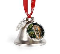 Christmas Jingle Bell Lightweight Durable Metal Hanging Bells 1.9 X 1.8 Inch, Tiger on A Boulder in The Jungle Xmas Ornament for Tree, Home, Holiday Decorations