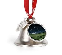Christmas Jingle Bell Ornaments with Hanging Ornament, Alpine Meadow Stars Vintage Silver Xmas Bells for Tree Decorations, 1.9 Inch Love Bell Design Holiday Ornament for Home Festive Decor