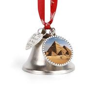 Christmas Jingle Bell Ornaments with Hanging Ornament, Ancient Egypt Pyramid Vintage Silver Xmas Bells for Tree Decorations, 1.9 Inch Love Bell Design Holiday Ornament for Home Festive Decor