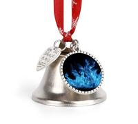 Christmas Jingle Bell Ornaments with Hanging Ornament, Blue Flame Vintage Silver Xmas Bells for Tree Decorations, 1.9 Inch Love Bell Design Holiday Ornament for Home Festive Decor