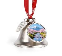 Christmas Jingle Bell Ornaments with Hanging Ornament, Cr herry Blossoms Vintage Silver Xmas Bells for Tree Decorations, 1.9 Inch Love Bell Design Holiday Ornament for Home Festive Decor