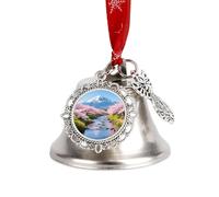 Christmas Jingle Bell Ornaments with Hanging Ornament, Cr herry Blossoms Vintage Silver Xmas Bells for Tree Decorations, 1.9 Inch Wing Bell Design Holiday Ornament for Home Festive Decor