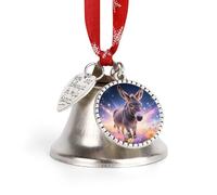 Christmas Jingle Bell Ornaments with Hanging Ornament, Donkey in Magic Blooms Vintage Silver Xmas Bells for Tree Decorations, 1.9 Inch Love Bell Design Holiday Ornament for Home Festive Decor
