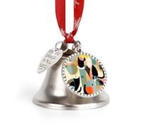 Christmas Jingle Bell Ornaments with Hanging Ornament, Mid-Century Modern Art Cat Vintage Silver Xmas Bells for Tree Decorations, 1.9 Inch Love Bell Design Holiday Ornament for Home Festive Decor