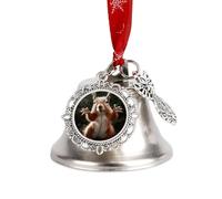 Christmas Jingle Bell Ornaments with Hanging Ornament, Squirrel Funny Animal Vintage Silver Xmas Bells for Tree Decorations, 1.9 Inch Wing Bell Design Holiday Ornament for Home Festive Decor