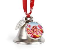 Christmas Jingle Bell Ornaments with Hanging Ornament, Sweet Candy Vintage Silver Xmas Bells for Tree Decorations, 1.9 Inch Love Bell Design Holiday Ornament for Home Festive Decor