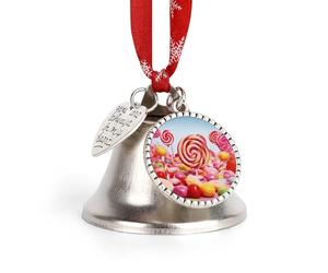Christmas Jingle Bell Ornaments with Hanging Ornament, Sweet Candy Vintage Silver Xmas Bells for Tree Decorations, 1.9 Inch Love Bell Design Holiday Ornament for Home Festive Decor