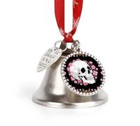 Christmas Jingle Bell Ornaments with Hanging Ornament, White Skull & Pink Cherry Blossoms Vintage Silver Xmas Bells for Tree Decorations, 1.9 Inch Love Bell Design Holiday Ornament for Home Festive De