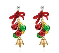 Christmas Jingle Bell Tinkle Bell Earring for Women Cute Ornament CZ Crystal Drop Dangle Earrings Stud Red Bowknot Dangling Hanging Hypoallergenic Christmas Festival Party Jewelry Gift for Best Friend