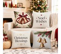 Christmas Jingle Bells Holiday Quote Throw Pillow Covers 18x18 Set of 4