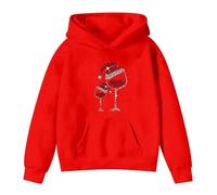 Christmas JJumpers for Girls Funny Glitter Graphic Hooded Sweatshirt Long Sleeve Novelty Goblet Print Holiday Pullover Top Soft Novelty Fleece Casual Solid Color Daily (Watermelon Red, 11-12 Years)