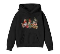 Christmas JJumpers Kids Hoody Three Gnomes Santa Pullover Hoodie Plain Long Sleeve Hooded Sweatshirt with Pocket Novelty Christmas Hoodies Activewear Cozy Fleece Soft Tops for (Black, 13-14 Years)