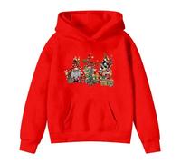 Christmas JJumpers Kids Hoody Three Gnomes Santa Pullover Hoodie Plain Long Sleeve Hooded Sweatshirt with Pocket Novelty Christmas Hoodies Activewear Cozy Fleece Soft (Watermelon Red, 9-10 Years)