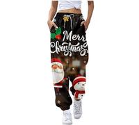 Christmas Joggers for Women UK Funny Graphic Print Holiday Sweatpants High Waist Baggy Trousers Oversized Xmas Drawstring Jogging Pants Ladies Gym Walking Sports Tracksuit with (C01-White, XXL)