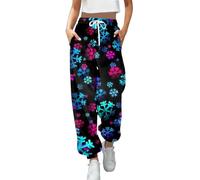 Christmas Joggers Women Snowflake Print Holiday Sweatpants Baggy Elastic Waist Trousers Oversized Xmas Drawstring Jogging Pants Ladies Jogging Walking Sports Tracksuit with Pockets (C04-Blue, XXL)
