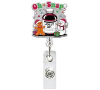 Christmas Jolly AF Retractable Badge Holder for Nurses, Teachers & Office Staff, Cute Christmas Badge Reel with Ginger Man and Snowman Design, Acrylic ID Badge Clip for Nurse, Name Badge Reel
