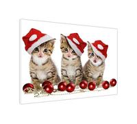 Christmas Jolly Kittens Framed Animal Wall Art Prints for Living Room, Bedroom, Hallway - Wildlife Home Décor Large (30 x 20 cm - 12" x 8" inch)