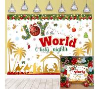 Christmas Joy to The World Backdrop for Religious Christmas Party Decoration, O Holy Night Nativity Scene Jesus' Birth Background Winter Xmas Holiday Church Party Supplies (8X6FT(94 x 70 inch))