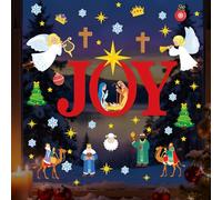 Christmas Joy Window Stickers Decals Nativity Scene Sets Window Clings Religious Christian Jesus Xmas Window Decorations Holy Night Decorative Sign Winter Holiday Party Supplies Decor 9 Sheets