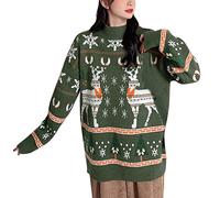 Christmas Jumper 2025 Christmas Jumpers For Women UK Women's Jumpers Cozy Winter Style Festive Print Knit Sweater - Casual High Neck Loose Pullover - Thick Fleece for Winter Warmth