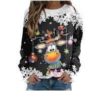 Christmas Jumper 2025 Ladies Sweaters Uk Reindeer Graphic Print Sweatshirts Funny Printed Tops Beautiful Ugly Clothes Causal Crewneck Shirts For Women Black