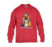 Christmas Jumper Cat Tree Mens Sweatshirt Xmas Boys Pullover Party Kitten Meow Christmas Jumper Funny Santa Novelty Unisex Gift Girls Kids Sweat Top Printed Design Red - Youth Small (Age 5-6)