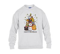 Christmas Jumper Cat Tree Mens Sweatshirt Xmas Boys Pullover Party Kitten Meow Christmas Jumper Funny Santa Novelty Unisex Gift Girls Kids Sweat Top Printed Design White - Youth X-Large (Age 12-13)