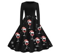 Christmas Jumper Dress for Women, Ladies Christmas Dress Plus Size, Cocktail Swing Dress Retro Long Sleeve Dress Flare Vintage Hepburn Dresses Christmas Costume for Cocktail Party