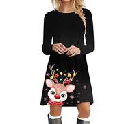 Christmas Jumper Dress for Women UK Cute Reindeer Santa Xmas Tops Long Sleeve O Neck Pullover Sweater Plus Size Long Sweatshirt Christmas Elf Outfits Christmas Costumes