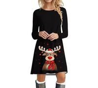Christmas Jumper Dress for Women UK Cute Reindeer Santa Xmas Tops Long Sleeve O Neck Pullover Sweater Plus Size Long Sweatshirt Christmas Elf Outfits Christmas Costumes
