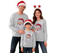 Christmas Jumper Family Santa Print Sweatshirt Family Christmas Pyjamas Set Long Sleeve Crew Neck Pullover Tops ChristmasJumper for Women Men Kids Loose Comfortable Tops Casual Shirt S-XXL Grey