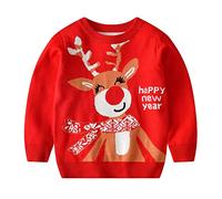 Christmas Jumper for Kids - Festive Deer Knitted Sweater for Girls Cozy Winter Long Sleeve Casual Top Outwear (Red, 12-18 Months)