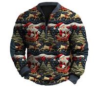 Christmas Jumper for Men Reindeer Stag Nordic Festive Unisex Xmas Sweatshirt Novelty Funny Naughty Theme Sweater 1/4 Zip Pullover Soft Comfy Adult Top Workwear Loungewear Reindeer Costume