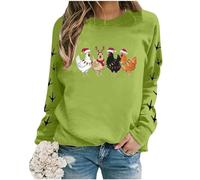 Christmas Jumper for Women Funny Chicken Printed Festive Pullover Soft Crewneck Lightweight Warm Winter Sweatshirt Ladies Casual Xmas Long Sleeve Top A- Green