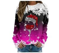 Christmas Jumper for Women UK Long Sleeve Crewneck Sweatshirts Casual Christmas Sweatshirts Winter Christmas Print Ladies Pullover Tops Loose Women's And Men's Tops for Work Officce