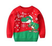 Christmas Jumper Girls 8-9 - Toddler Boys Girls Christmas Cartoon Dinosaur Santa Prints Sweater Long Sleeve Warm Knitted Pullover Knitwear Tops (Red, 3-4 Years)