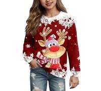 Christmas Jumper Girls Fashion Graphic Hoodies Kids Girls Age 3-12 Years Xmas Pullover Girl Winter Long Sleeve Loose Cute Cartoon Casual Vacation Red